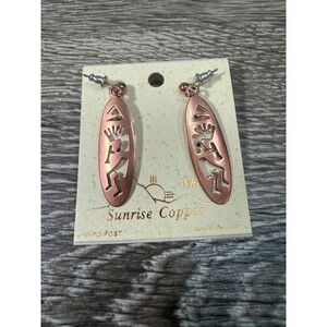 Sunrise Copper Wheeler Kokopelli Earrings Cutout Oval Drop Hypo-Post Made in USA